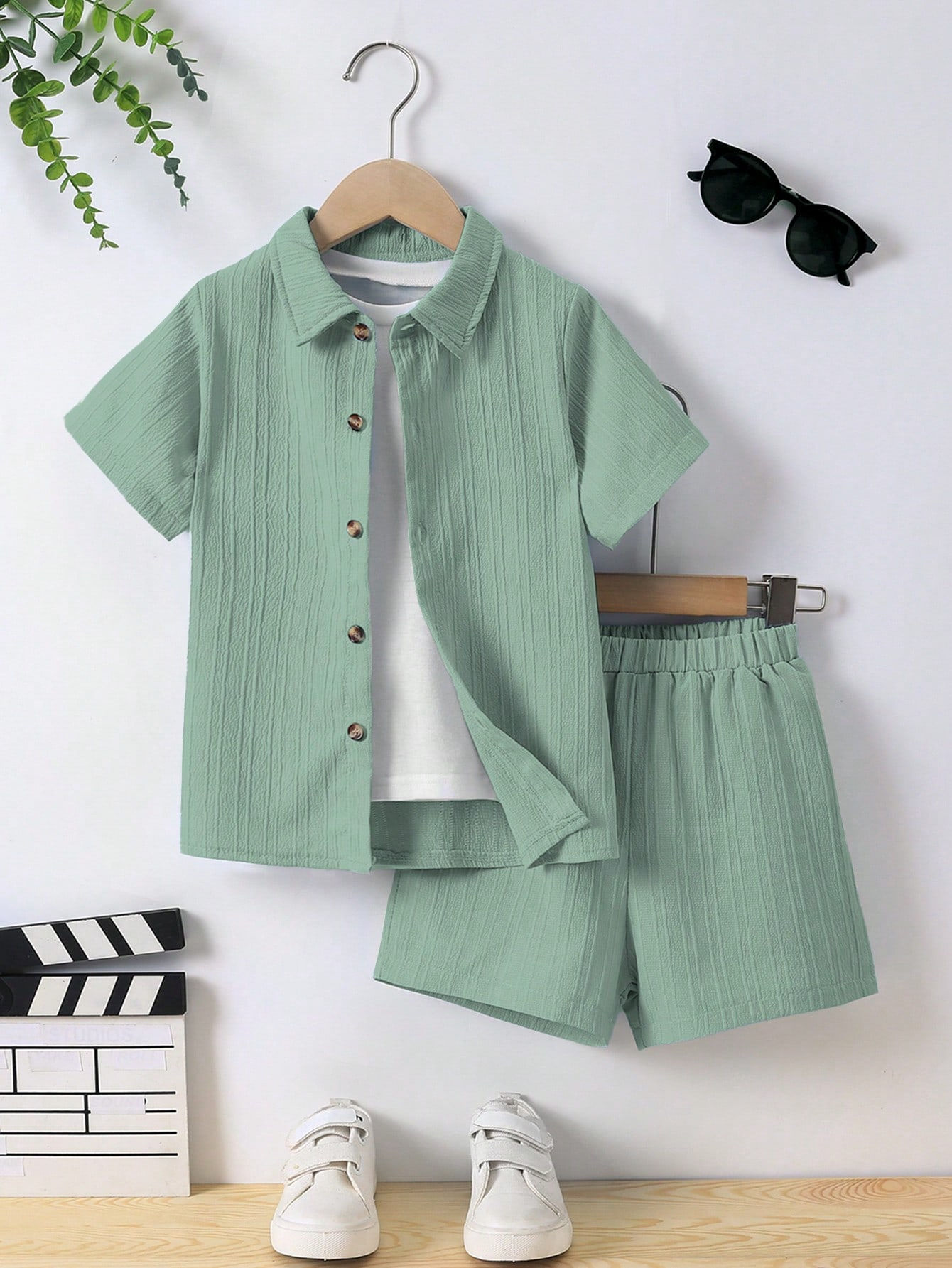 Button Front Blouse & Shorts Set for Kids
