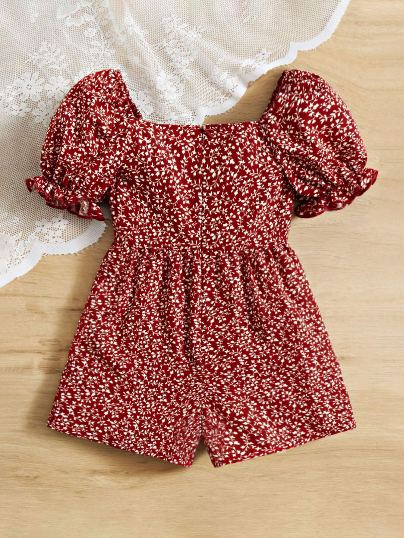 Red and White Frilled Tie-Front Dress for Girls