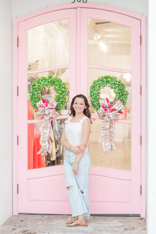 Senior portraits of Baker High School senior Meredith taken in downtown Fairhope, Alabama.