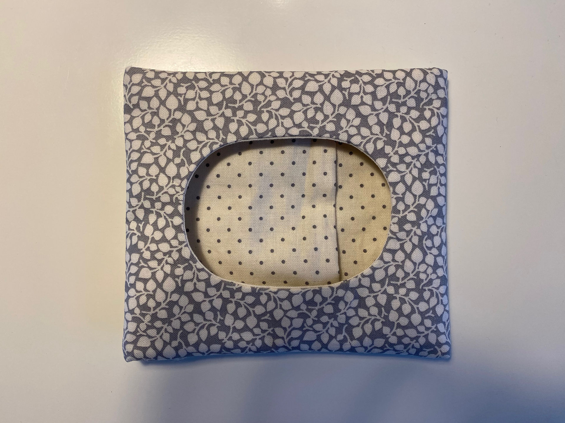 Close-up detail of handmade wet wipes cover with neat stitching