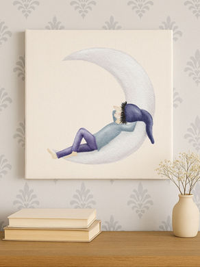 Handillustriertes Zwergen-Poster von frifri an der Wand eines Kinderzimmers, verträumte Stimmung, ruhige und geborgene Raumwirkung