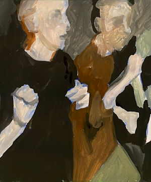 4 male figures watching a fight