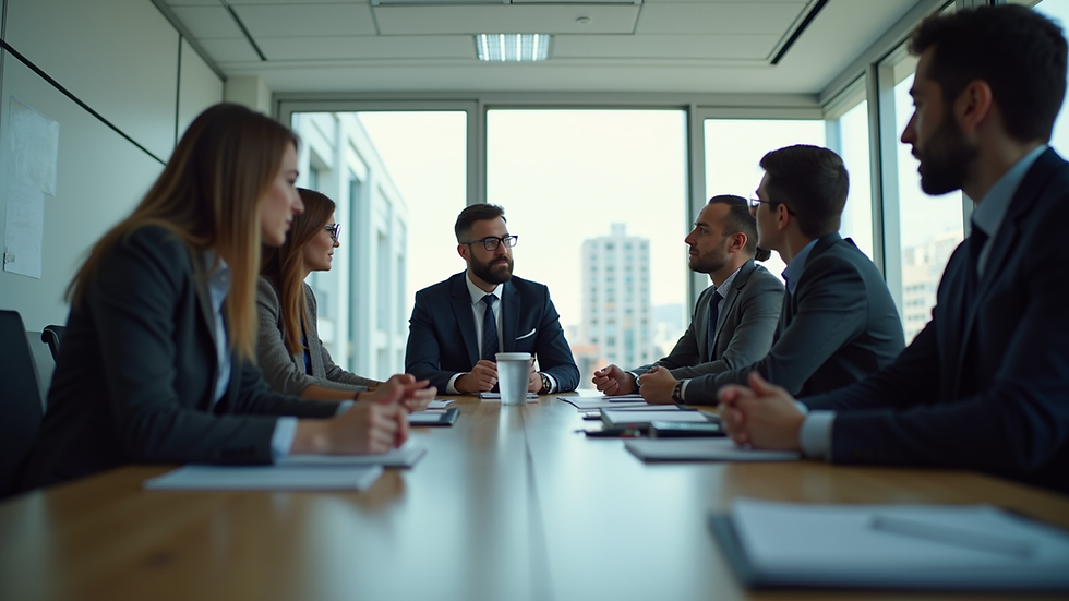 Eye-level view of a business meeting discussing communication strategies