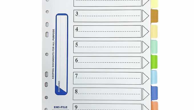 EMI-FILE INDEX DIVIDER 10 COLORS 5010