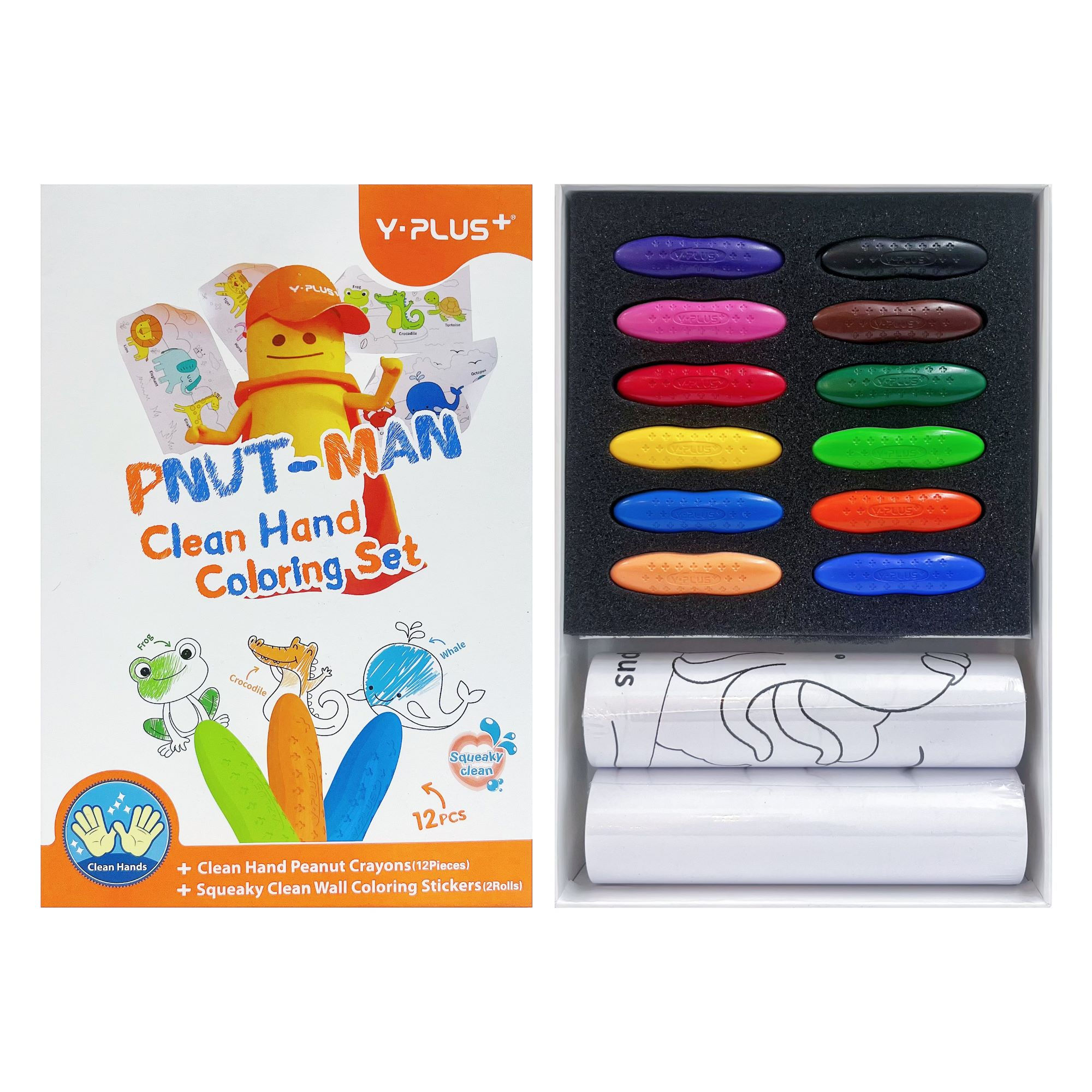 YPLUS PEANUT CRAYONS 12C+2SETS 15*300CM WALL COLORING STICKERS CP201600