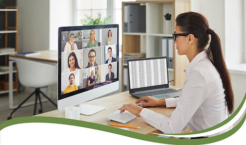 a young woman taking part in an online meeting