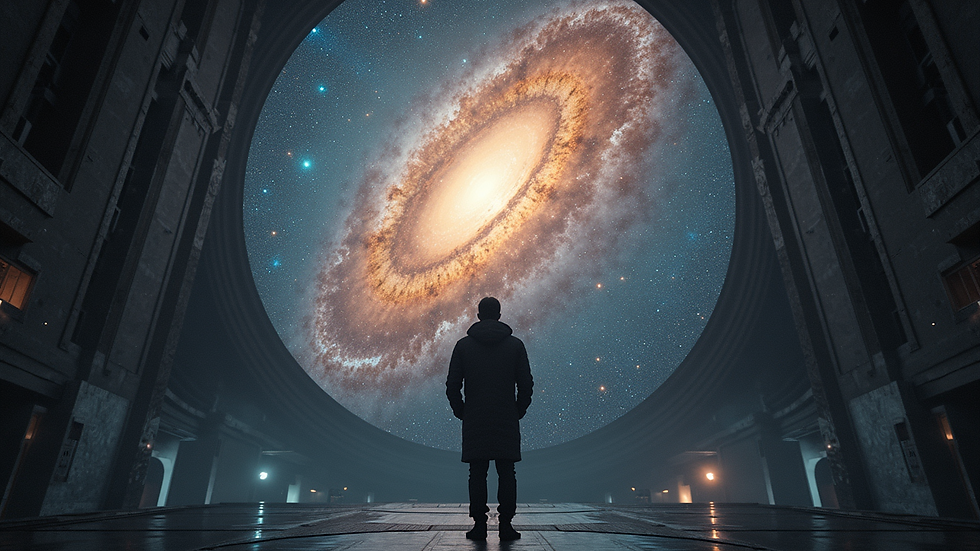High angle view of a spectacular dome presenting a movie about the universe
