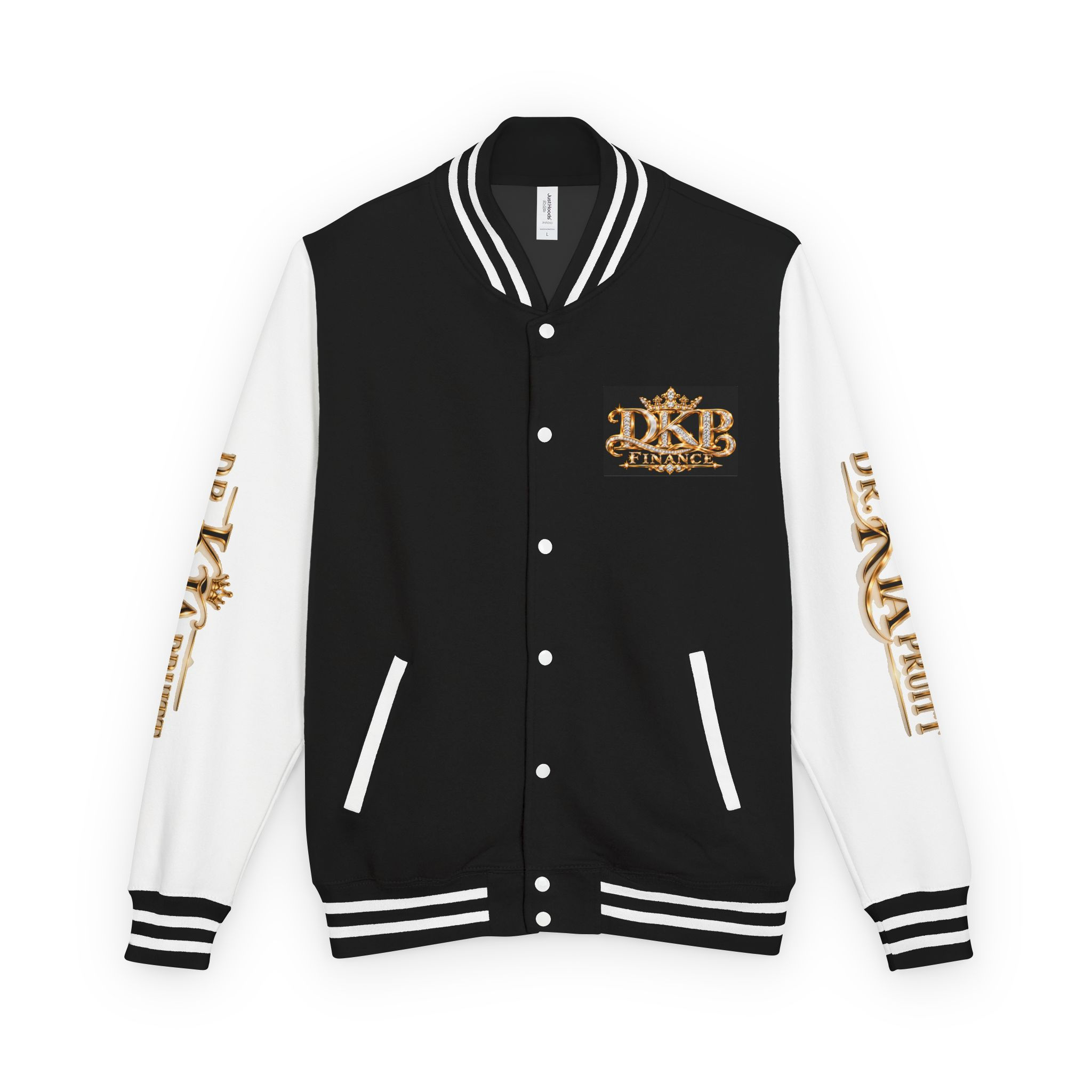 Letterman Jacket — Black & White Varsity with Gold DKB Crest