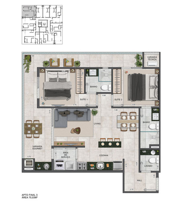 Planta apto final 3 do BRZ Eron Residence
