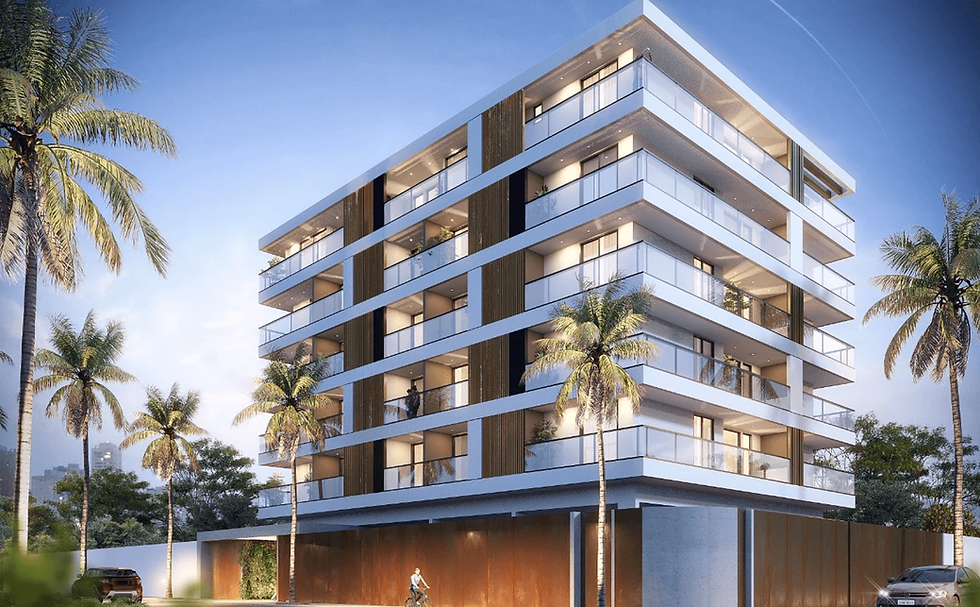 Ilustração da fachada frontal do BRZ Eron Residence
