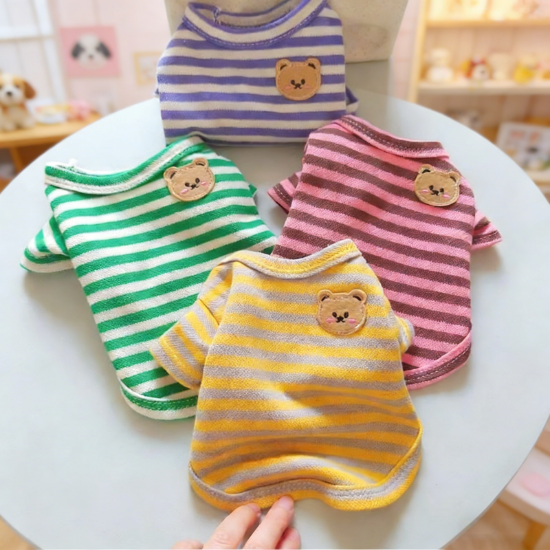 Camiseta Listrada para Cachorro com Estampa de Ursinho