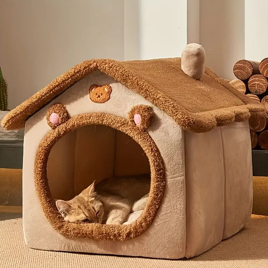 Casinha Dobrável para Pets – Cama Quentinha Lavável com Formato Toca