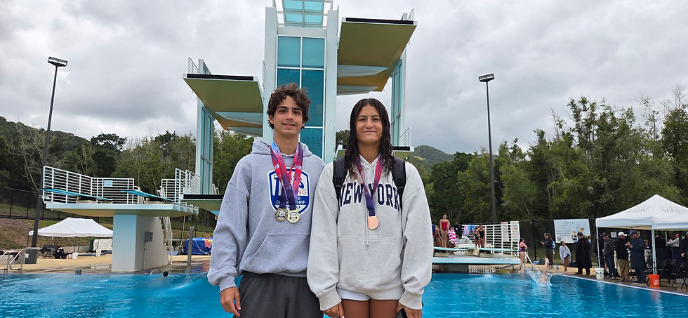 Fantastic weekend for our 2 JO divers! Lucius crushed the competition (by over 55 pts on 1m and 85pts on 3m) to become our first double gold medalist in 16-18 at regions! He smoked his 205c for 65 points and averaged over 7s on 1m and just under 7s for every dive in the meet! Mimi did great in her 1m event considering she was dancing the night away at prom just hours before the competition began, finishing in 8th! Both qualify for zones at the end of May!