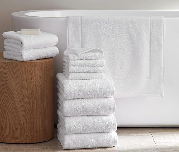 H by Frette Simple Border H Bath Bundle - Luxury All-White Bath Linens Bundle_includes 4 W