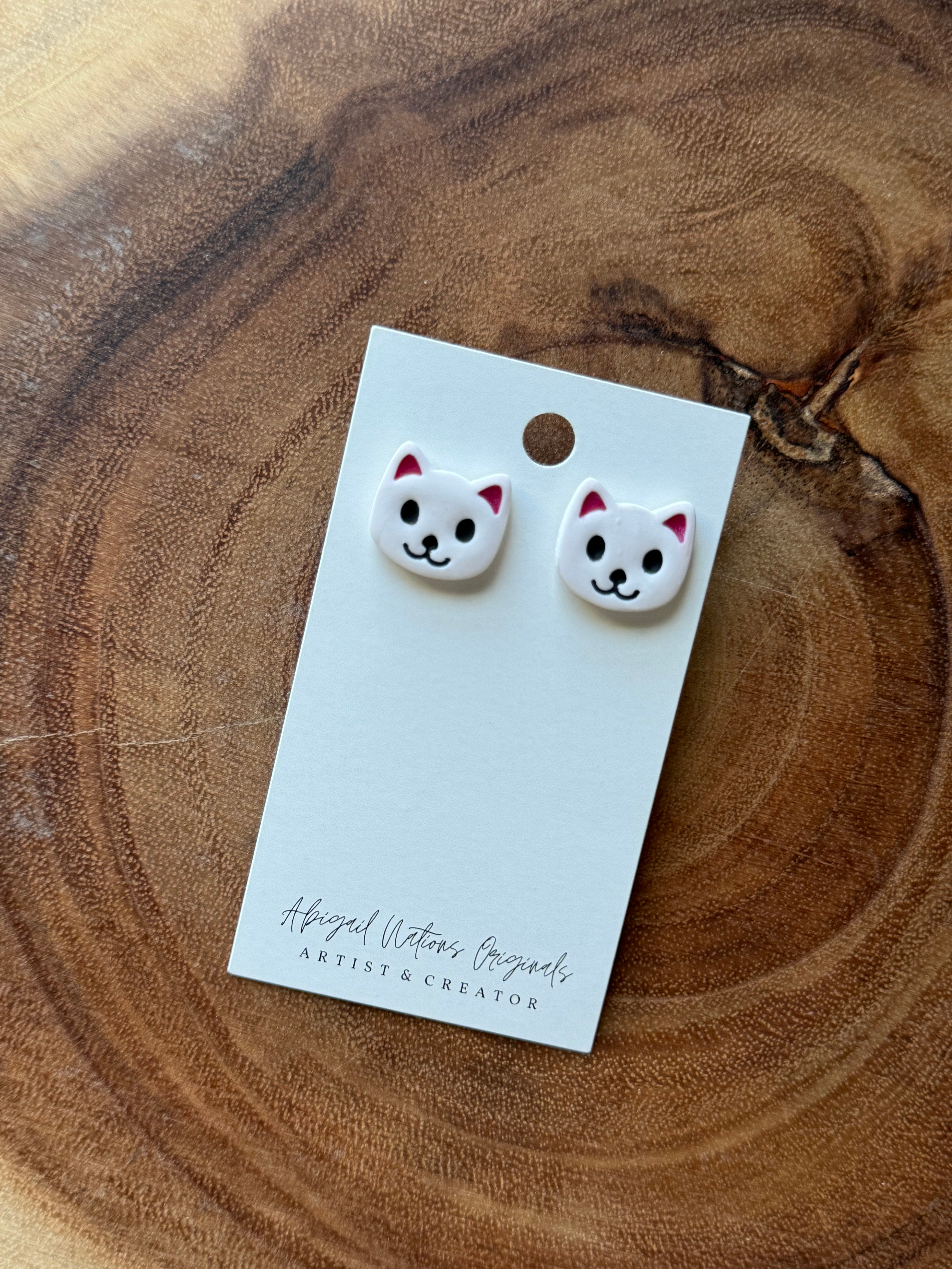 White Kitty Studs