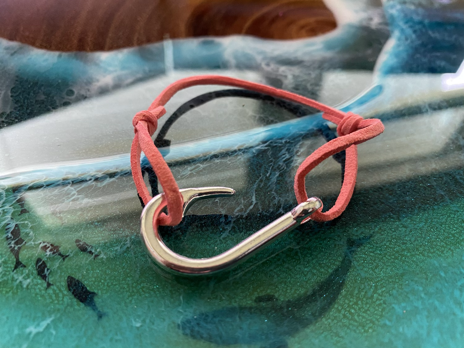 Leather Back Peach Fish Hook Bracelet
