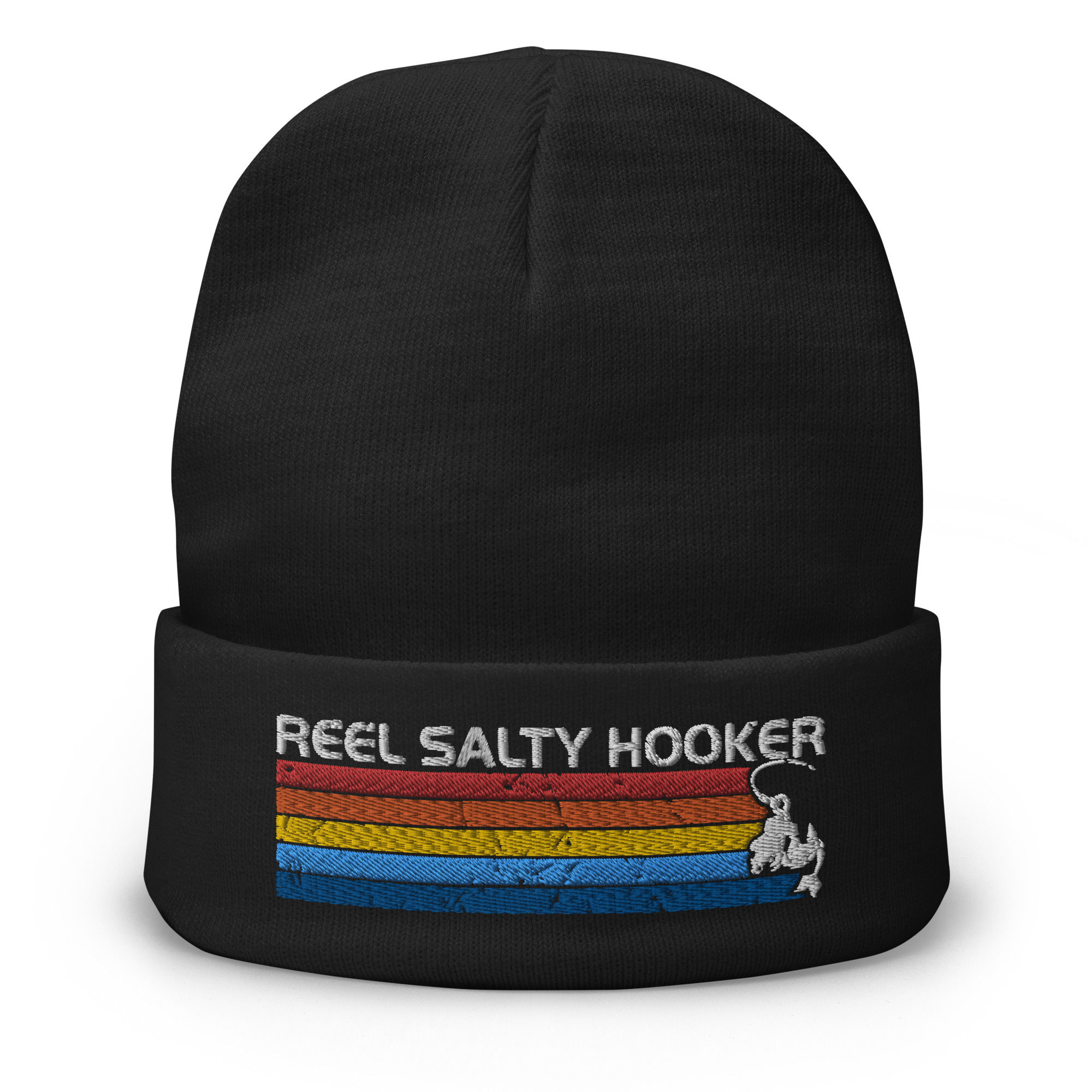 Reel Salty Hooker Embroidered Beanie Distressed Logo