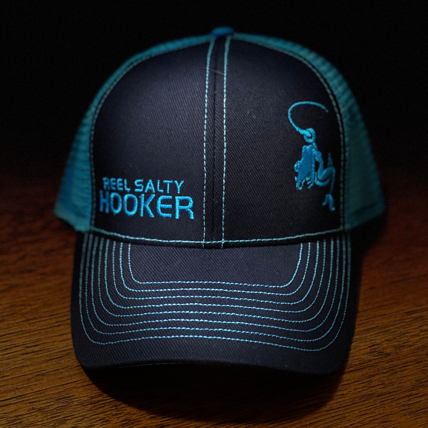 Reel Salty Hooker Navy/Turquoise Contrast Stitch Trucker Cap