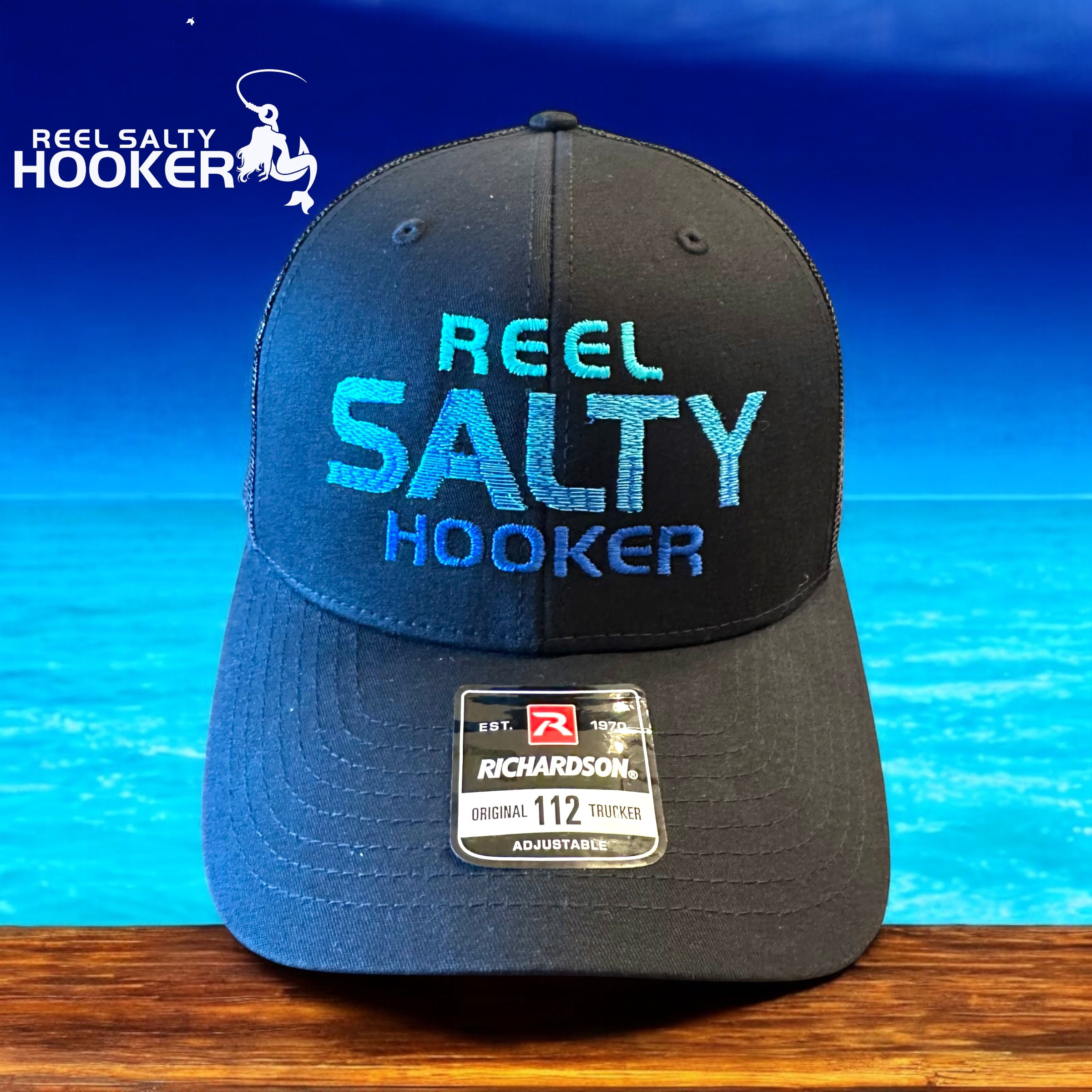 Reel Salty Hooker Water on Black (No Mermaid)