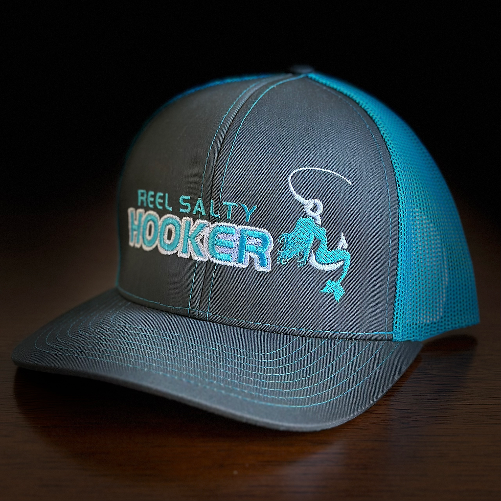 Thumbnail: Reel Salty Hooker Charcoal/Neon Blue Bold Logo Hat