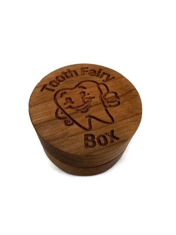Thumbnail: Closed solid cherry wooden tooth fairy box with smooth friction fit lid