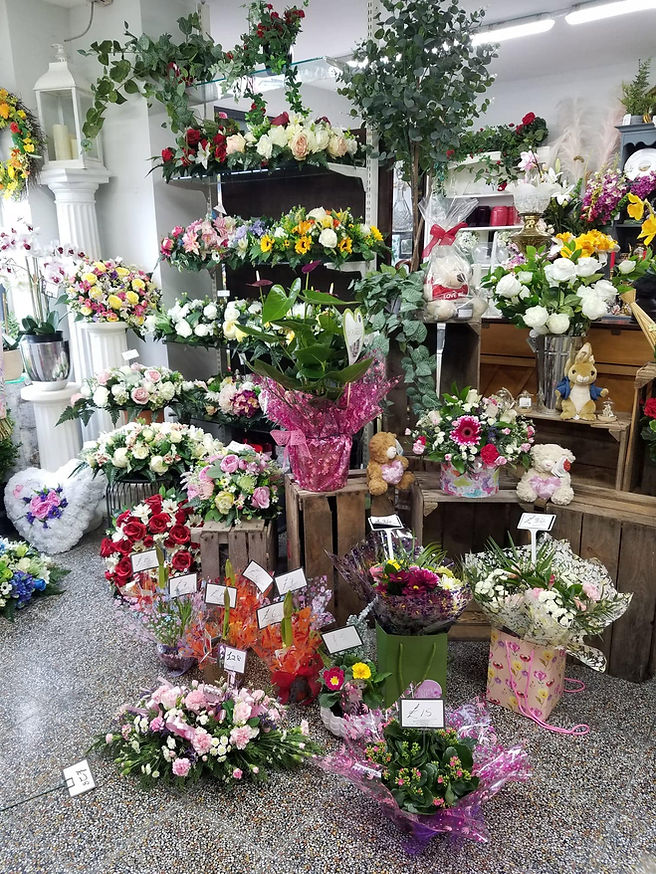 Interior view of a local Portadown florist shop filled with bouquets and gifts