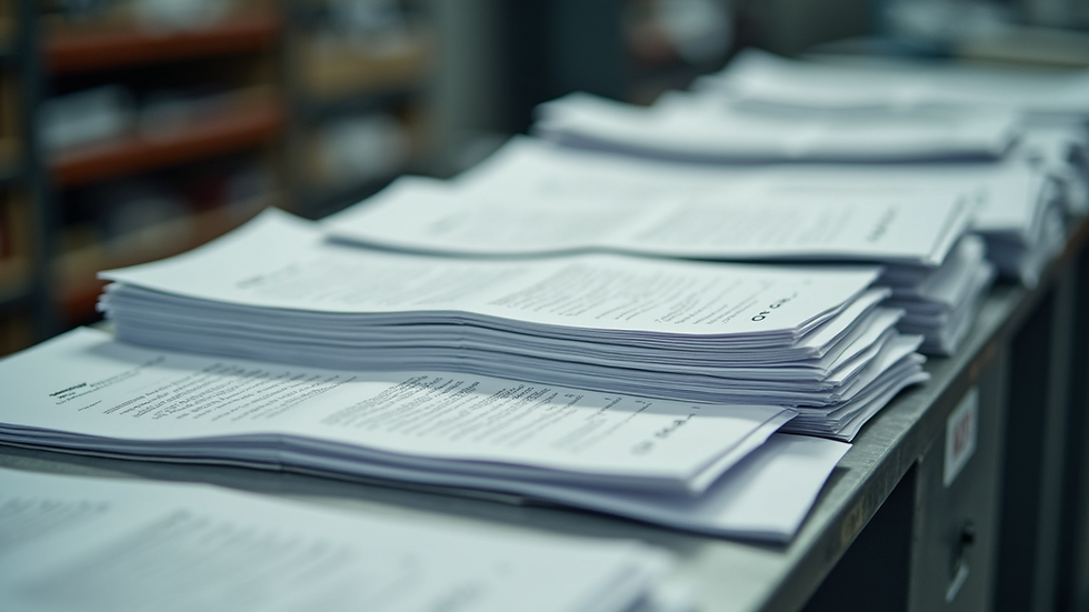 High angle view of sorted documents ready for shredding