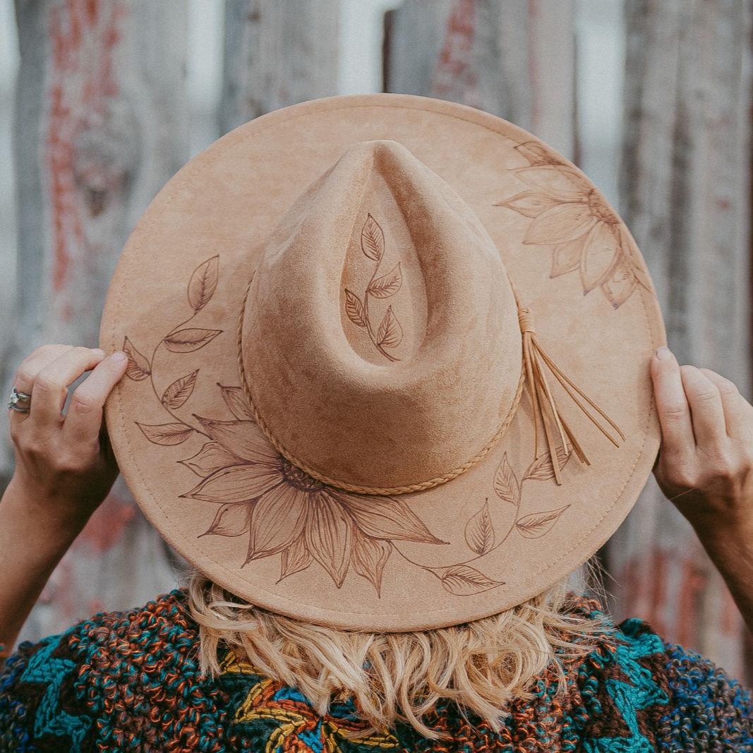 Sunflower Design Burned Hat