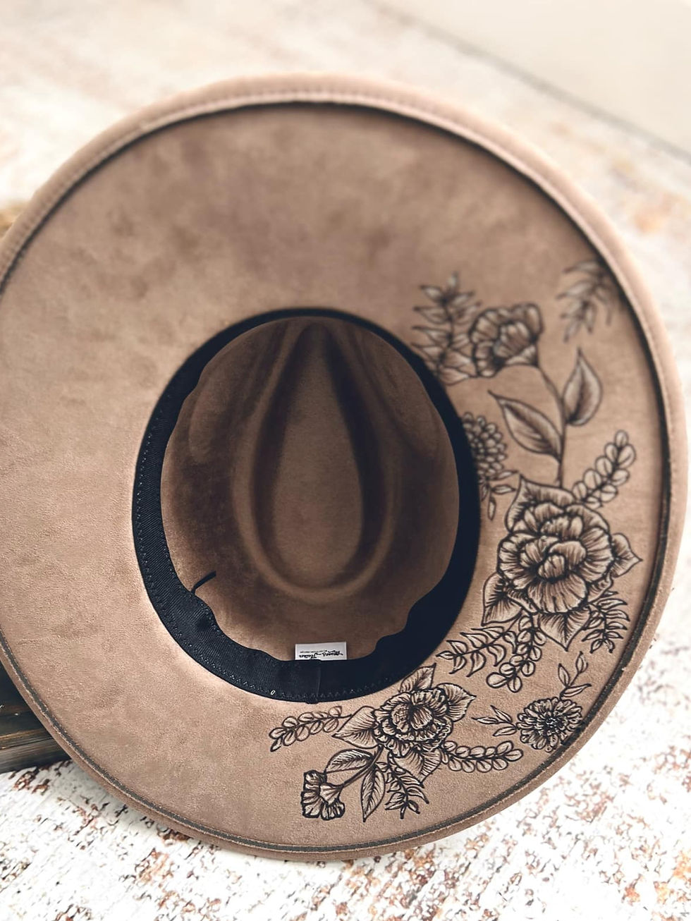 Thumbnail: The Featherlight Custom Burned Hat - Vegan Suede Wide Brim or Cowboy Style