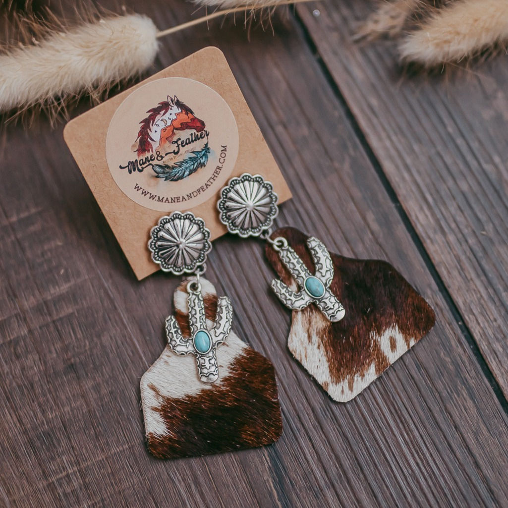 Genuine Cowhide Cactus Earrings