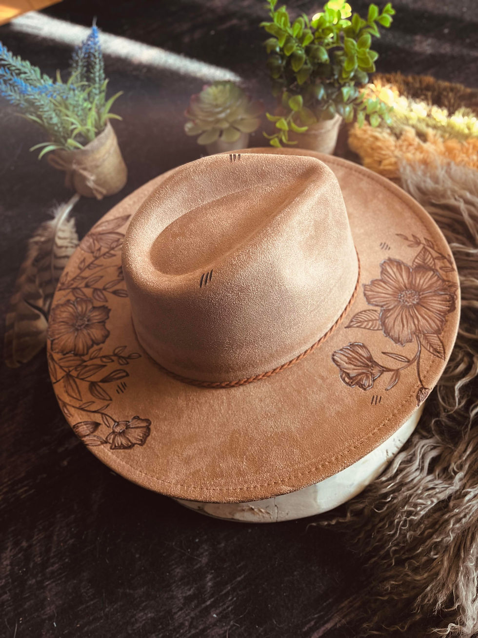 Thumbnail: Floral Design Pyrography Burned Hat