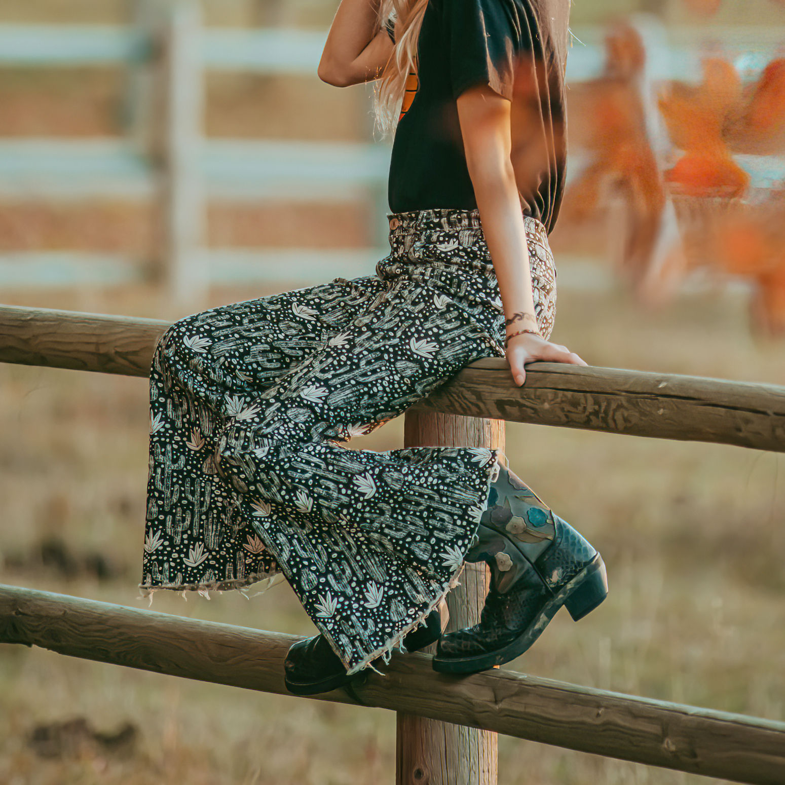 Black Cactus Bell Bottoms