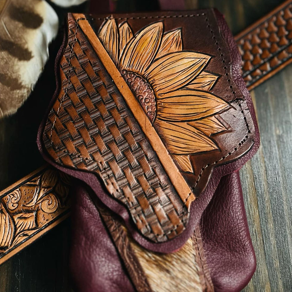 Thumbnail: Clip On Cell Phone Bag with Hand Tooled and Painted Sunflower