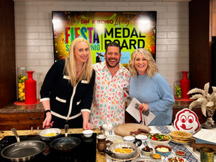 Culinaria CEO Suzanne Taranto-Etheredge, Ladino chef-owner Berty Richter, and SA Living host Shelly Miles pose at the end of our Culinaria Kitchen segment.