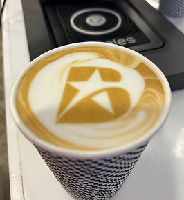 Latte branded with broadway bank logo in San Antonio Texas