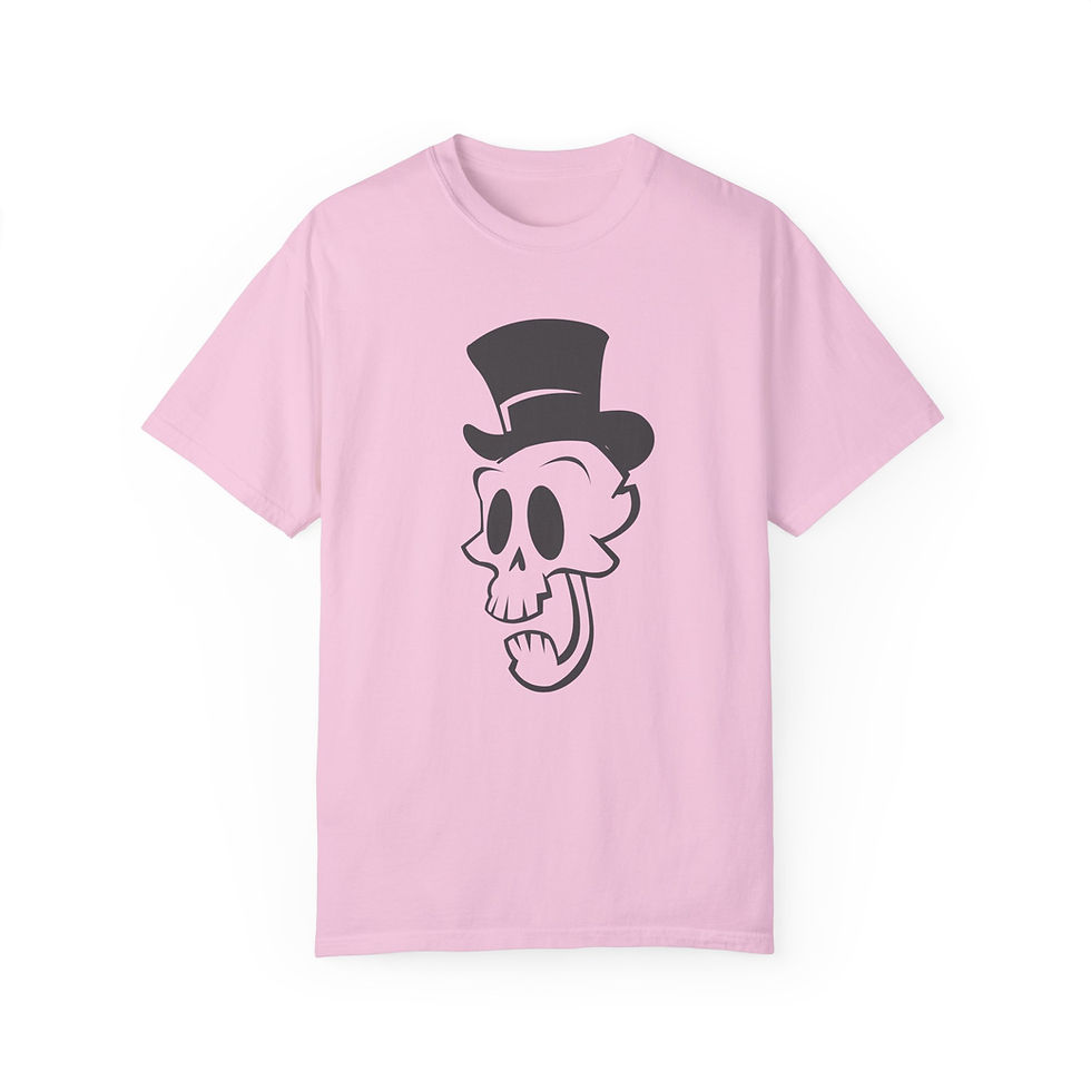 Thumbnail: Pink Mad Hatter T-Shirt with black Mad Hatter Skully graphic