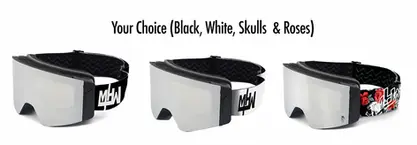 Your Choice of 3 styles of Mirrored Magnetic Lens Snow Goggles (Black, white, skulls and Roses)