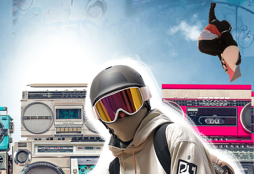 Snowboarder Wearing Mad Hatter Helmet