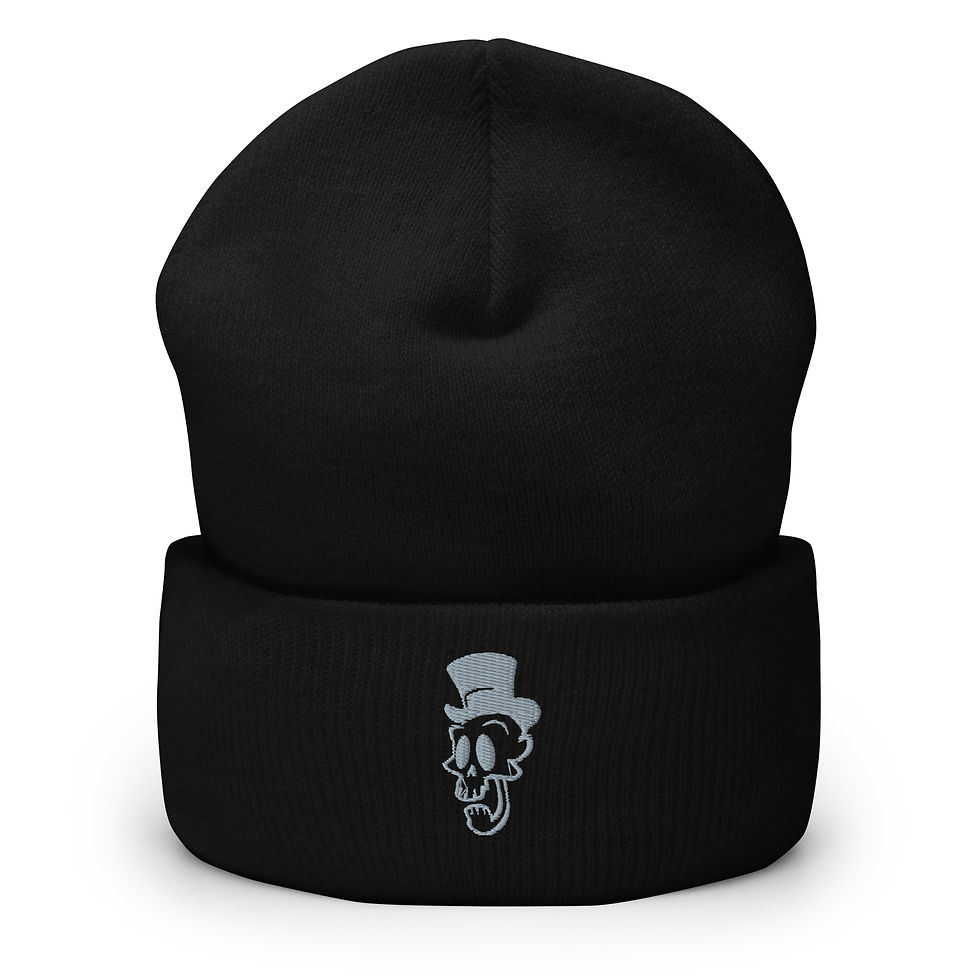Thumbnail: black  Mad Hatter beanie winter hat with  grey skully  Graphic