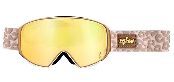 Gold lens Snow Goggles with faux leather patch and raised animal print