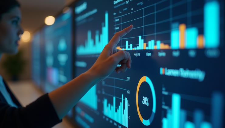 Close-up of a digital dashboard showing progress and achievements in leadership skills