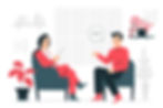A male candidate with speech bubble, sat opposite a female interviewer