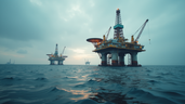 Wide angle view of oil rig offshore, showcasing the complex environment of the Oil & Gas industry.