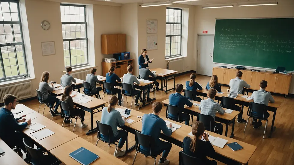 High angle view of a classroom with students engaged in a training session