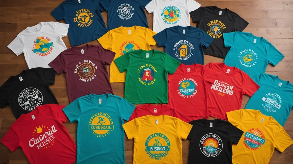 High angle view of colorful custom T-shirt designs for family events