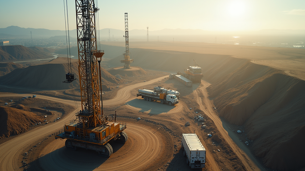 High angle view of a construction site for oil exploration