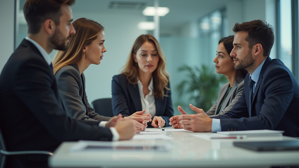 Close-up view of a sales team engaged in a role-playing exercise
