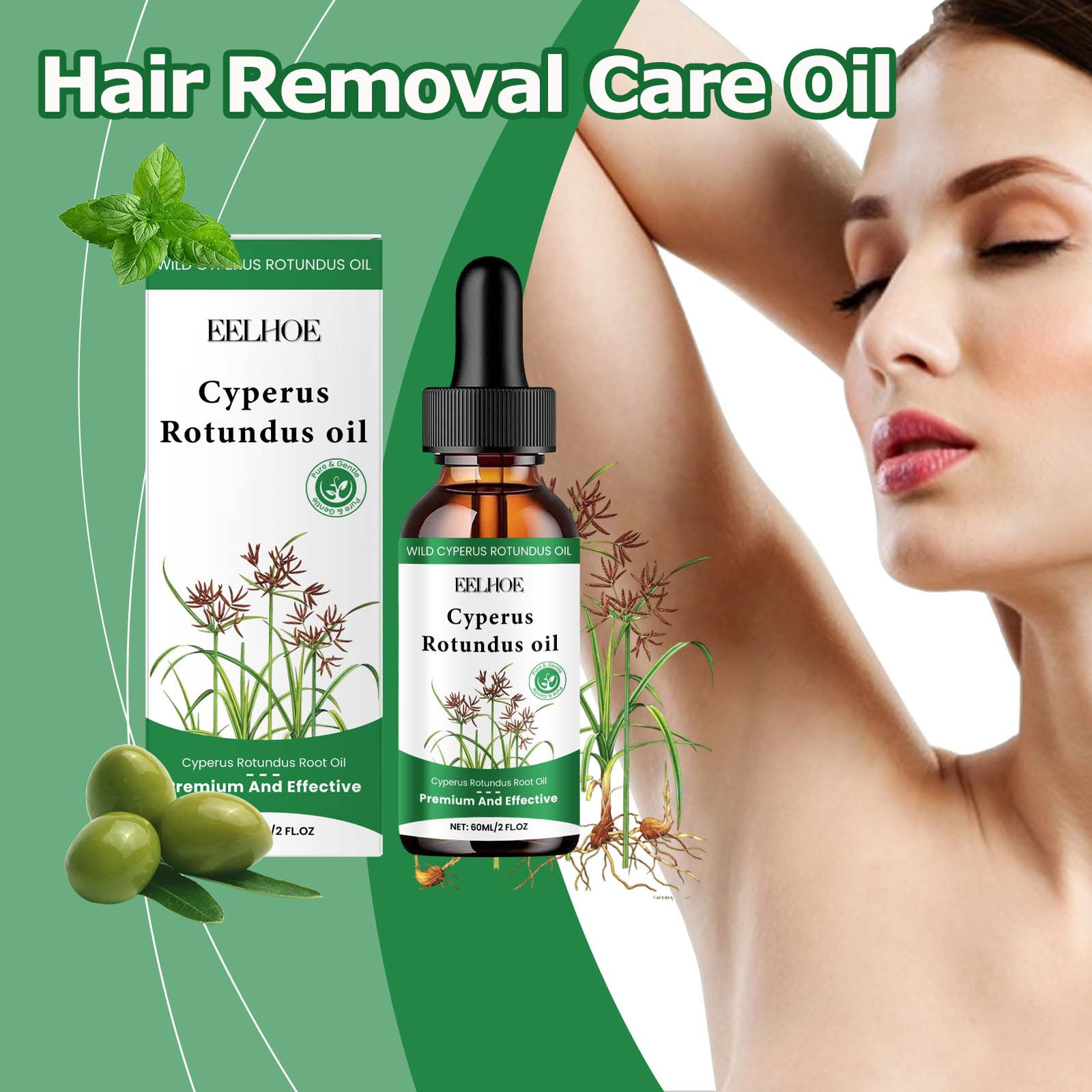 60ml Cyperus Rotundus Oil Gentle Hair Removal Care Oil Body Hair Inhibitor Serum