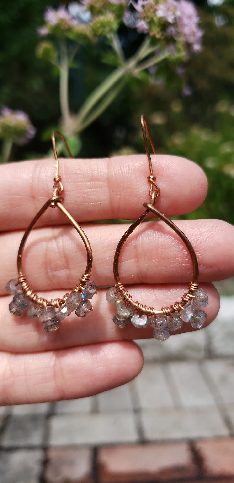 Thumbnail: Copper & Labradorite Drop Earrings / Raw Crystal Teardrop Earrings