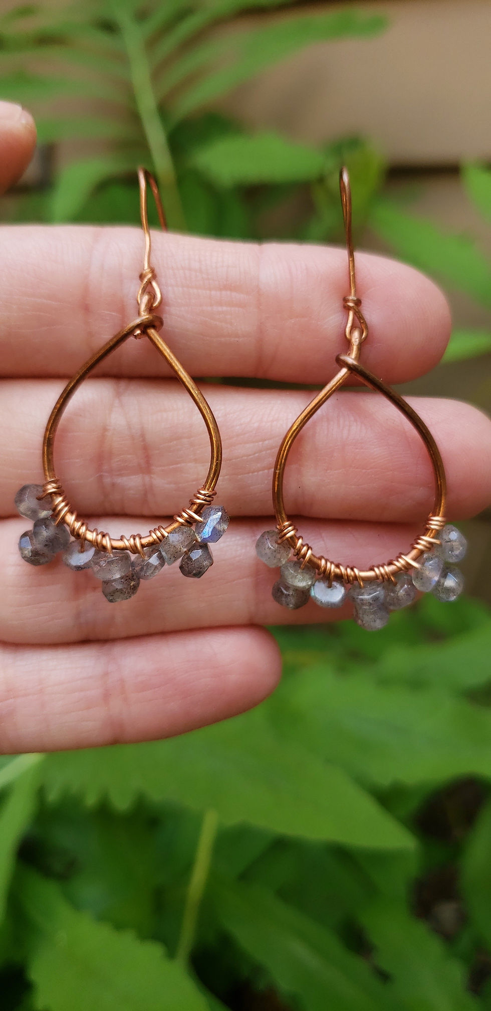 Thumbnail: Copper & Labradorite Drop Earrings / Raw Crystal Teardrop Earrings